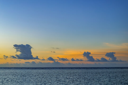 Scenic sunset landscape at Flic en Flac Beach, Mauritius, Africa