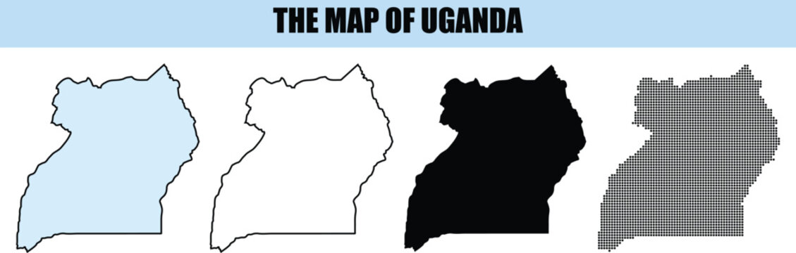 Uganda Map Outlines Collection: Solid Silhouette Dotted and Filled Styles