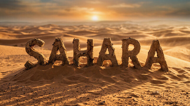 3D Typography "SAHARA" Sculpted from Sweeping Orange Sand Dunes and Desert Wind