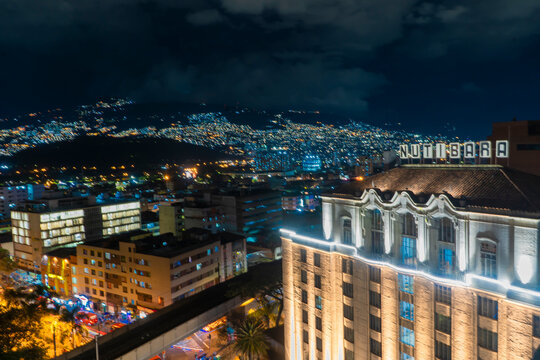 Medellin, Antioquia- Colombia. June 22, 2023. Hotel Nutibara in Medell&iacute;n at night