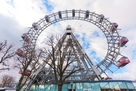 Vienna, Austria - February 24, 2026: Wiener Riesenrad Giant Ferris Wheel at Prater Park in Vienna Austria