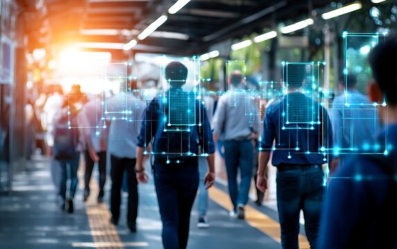 Pedestrians with Biometric Surveillance Interface in Urban Environment