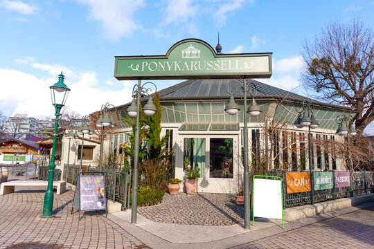 Vienna, Austria - February 24, 2026: Ponykarussell Cafe and Restaurant in Vienna Prater Park Austria