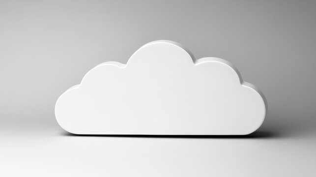 A clean, white, minimalist cloud shape isolated against a soft, light background, representing digital technology and data storage.