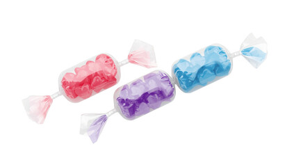 Colorful wrapped candies isolated on a transparent background purple