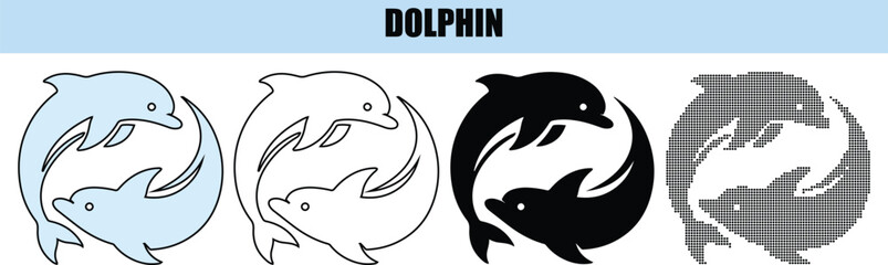 Fototapeta premium Two Dolphins Circle Silhouette in Yin Yang Symbol Shape
