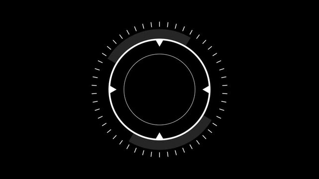 White HUD Circle User interface on isolated black background. Target searching scope and scanning element theme. Digital UI and Sci-fi circular. Motion graphics of target hud concept