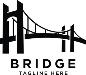 Obraz premium Suspension bridge logo silhouette template featuring structural engineering design for corporate branding construction logistics and infrastructure connection concepts with a professional modern look