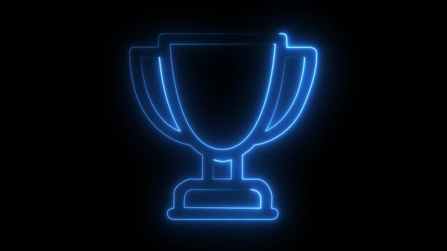 Glowing neon line Award cup icon isolated on black background. Winner trophy symbol. Championship or competition trophy. Sports achievement sign. Motion graphics of award cup concept