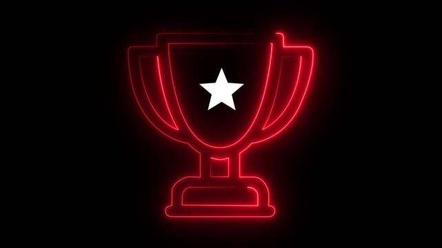 Glowing neon line Award cup icon isolated on black background. Winner trophy symbol. Championship or competition trophy. Sports achievement sign. Motion graphics of award cup concept