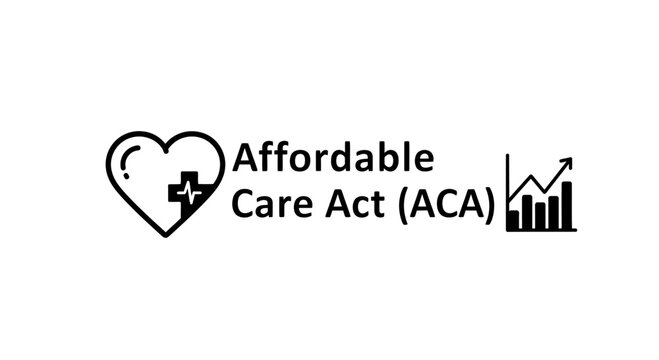 Affordable Care Act (ACA) Healthcare Concept with Heart and Growth Graph Icons.