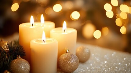 Warm Christmas Candles Create a Cozy Holiday Centerpiece with Festive Ambiance