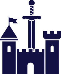 Obraz premium Medieval castle with sword and flag vector illustration