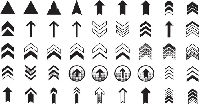 Up arrow UI icon set vector, Collection of diverse arrow icons in various styles and directions