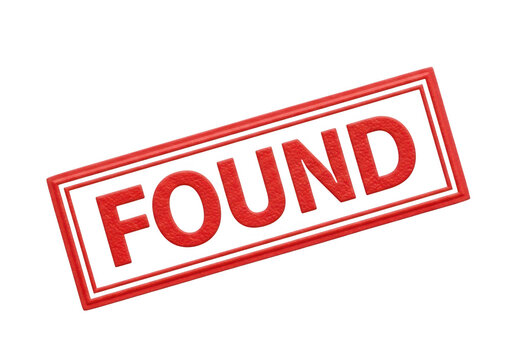 Red stamp with the word found indicating discovery or approval