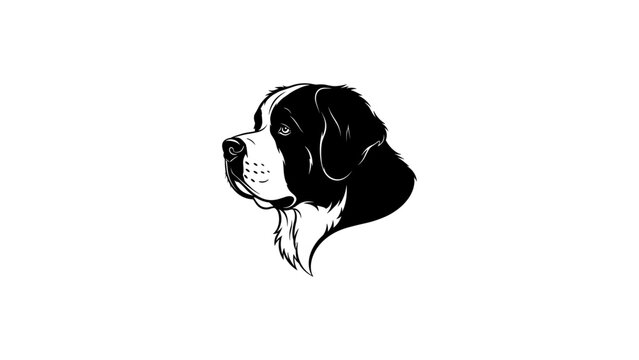 St bernard dog profile in black and white silhouette art