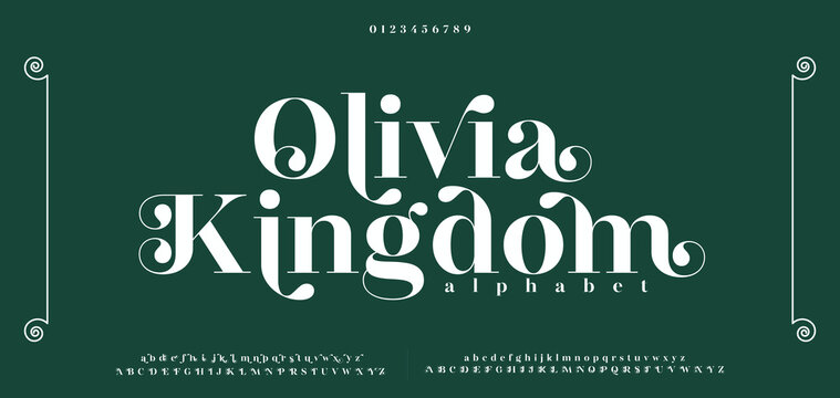 Olivia Kingdom Elegant alphabet letters font logo. Typography luxury classic lettering serif italic fonts decorative wedding vintage retro brand logos. vector illustration