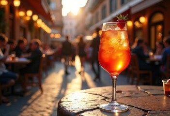 Exquisite Aperol Spritz Wine Glass Delicacy European Piazza Vibrant Interaction