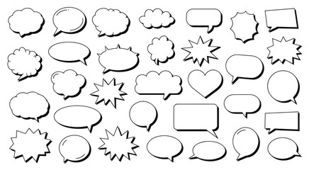 Fototapeta premium Collection of diverse hand-drawn speech and thought bubble shapes