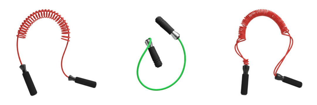 Set of professional jump ropes and skipping ropes for fitness transparent background png
