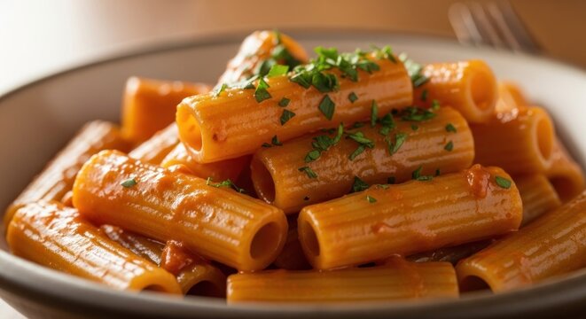 Delicious Pasta with Tomato Sauce and Herbs.