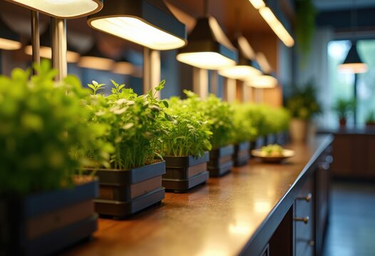 Hydroponic Herb Oasis Luxury Kitchen Under Soft Robotic Grow Lights