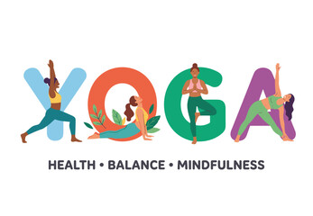 Obraz premium All-Female Yoga Group with Bold Text