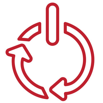 red power button with circular arrows icon for restart or refresh  symbol for reboot or reload
