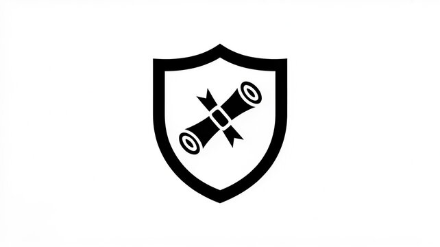 education protection icon, academic degree shield logo, certified diploma scroll symbol, school security, graduation certificate, guarantee of quality education, official degree, verified study.