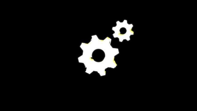 gears glitch icon - glitch old screen display animation. 4K motion animation.