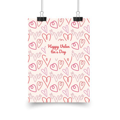 Vector romantic poster template for Valentine's Day with a seamless heart pattern. Poster ideal for seasonal home decor, social media announcements, and romantic gift cards