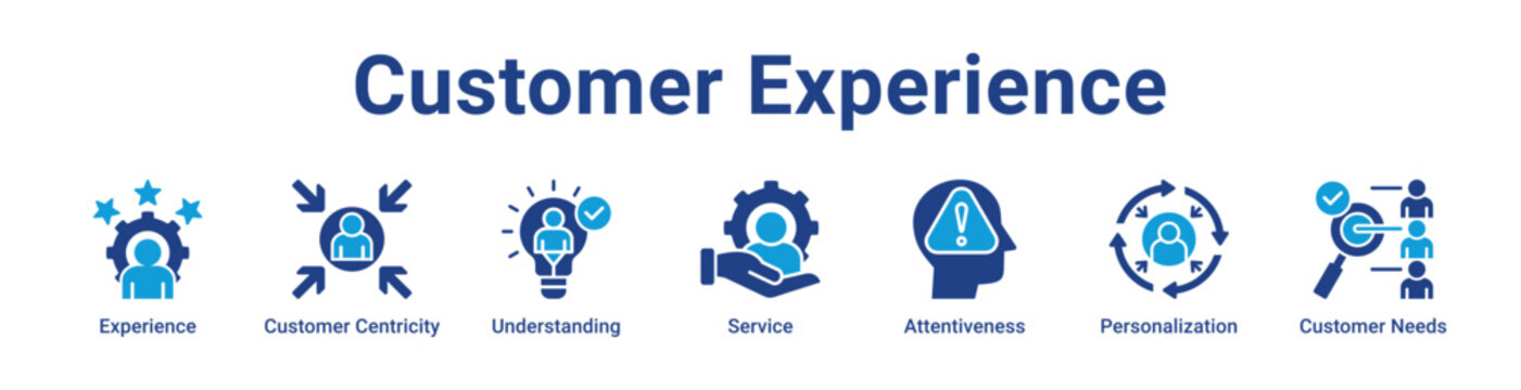 Customer Experience Icon Banner blue color