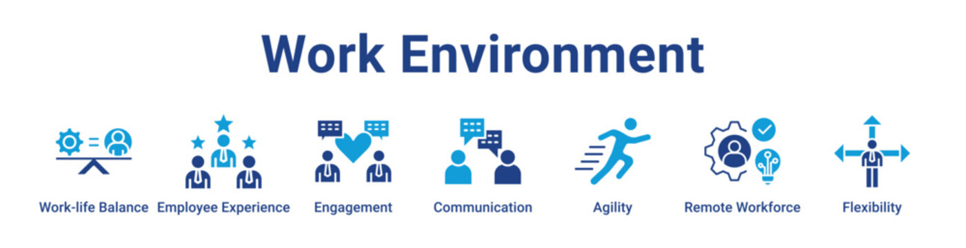 Work Environment Icon Banner blue color
