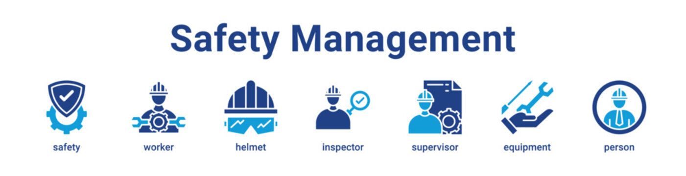 Safety Management Icon Banner blue color