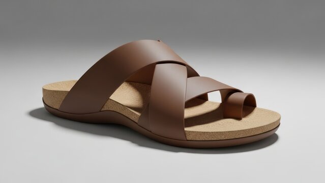 Leather sandal footwear isolated on a neutral background studio shot with copy space