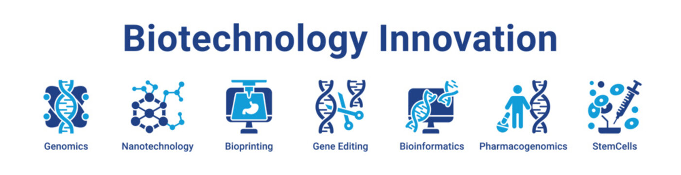 -Biotechnology Innovation Icon Banner blue color