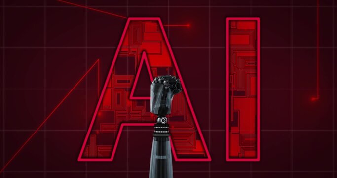 Displaying robotic prosthetic fist on wrist adapter in studio, with letter A and letter I circuitry