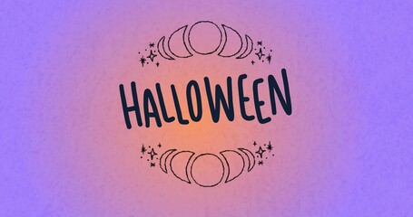 Obraz premium Displaying bold hand-lettered HALLOWEEN wordmark centered on flat canvas, with moon-phase motifs