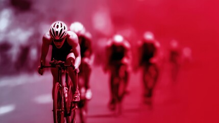 Blurred in motion: Male cyclist leading race in dynamic red-tinted action shot