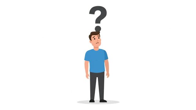 Thoughtful man cartoon with question mark above head, symbolizing inquiry, confusion, and the mental process of problem-solving or grasping a new concept