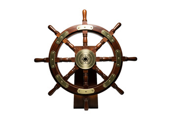 Obraz premium Wooden Ship's Wheel, Detailed Close Up, Warm Lighting