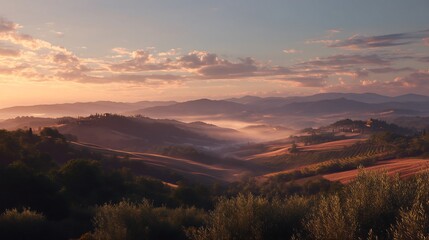 Obraz premium Tuscan Countryside with Vineyards at Sunset