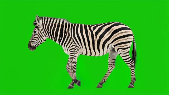 zebra walking isolated on green screen for vfx projects