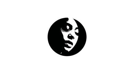 Fototapeta premium A striking black and white circular graphic featuring a portrait of a woman
