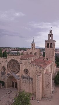 Aerial view of san cugat del valles monastery in spain