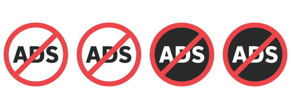 No ads sign ad block symbol stop advertising icon set advertising prohibition anti ads graphic collection flat vector illustration for website app banner poster design