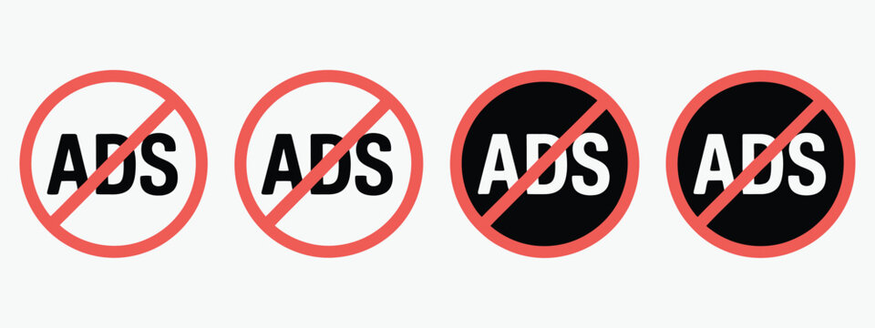 No ads sign ad block symbol stop advertising icon set advertising prohibition anti ads graphic collection flat vector illustration for website app banner poster design