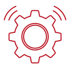 red gear icon with signal waves symbolizing settings or configuration in technology and mechanics