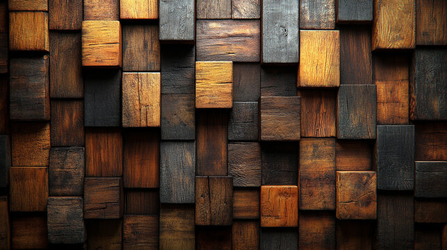 Rustic wooden block wall background texture, interior design