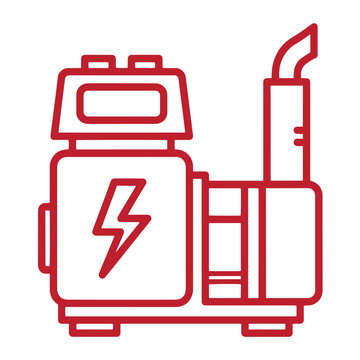 red line drawing of a taser gun with a lightning bolt on the side